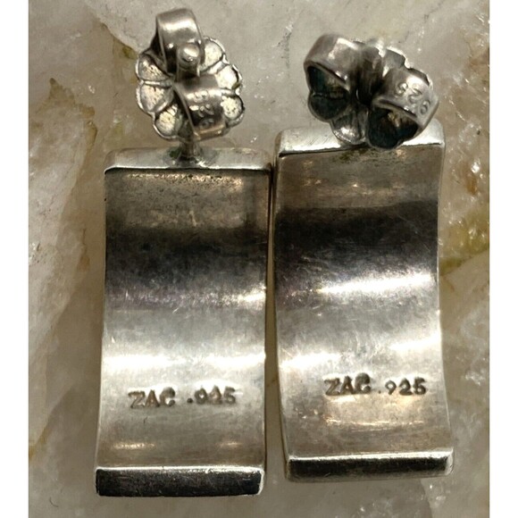Vintage ZAC Geometric Pattern Curved Earrings Sterling 925 Silver 5.7g Boho‎ - Picture 4 of 6